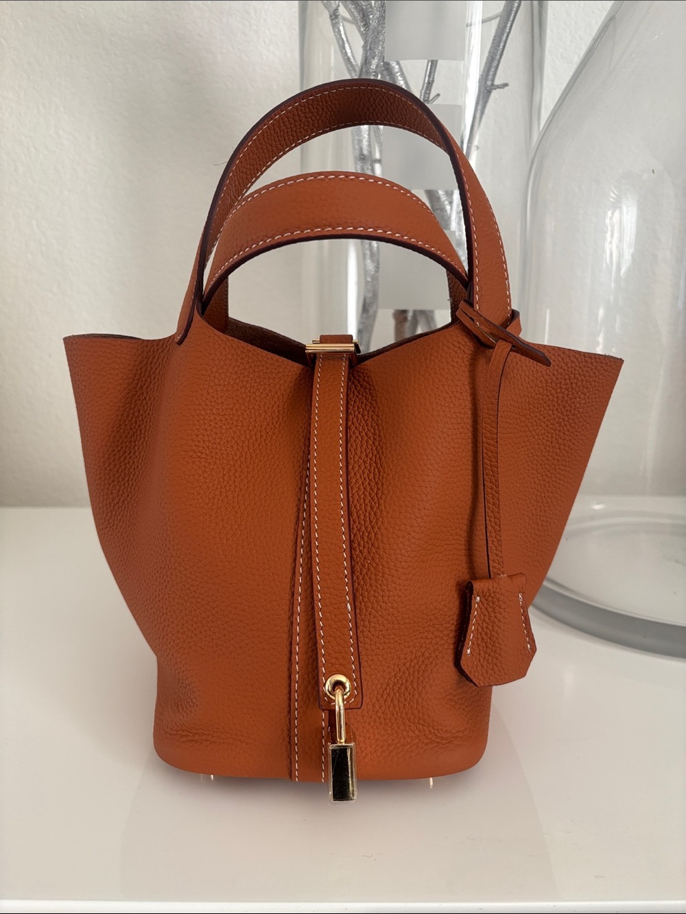 Leather Bucket Tote - Brown